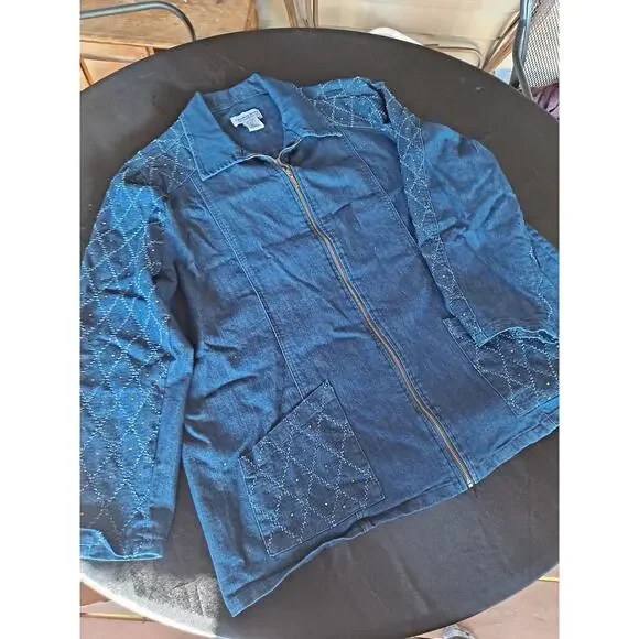 Country Store Denim Jacket Women 1X Full Zip Sequins Long Sleeve - Picture 4 of 8